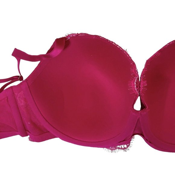 VICTORIA’S SECRET 36DD Dream Angels Lightly Lined Demi Lace Bra Dark Pink Silver - Picture 5 of 6